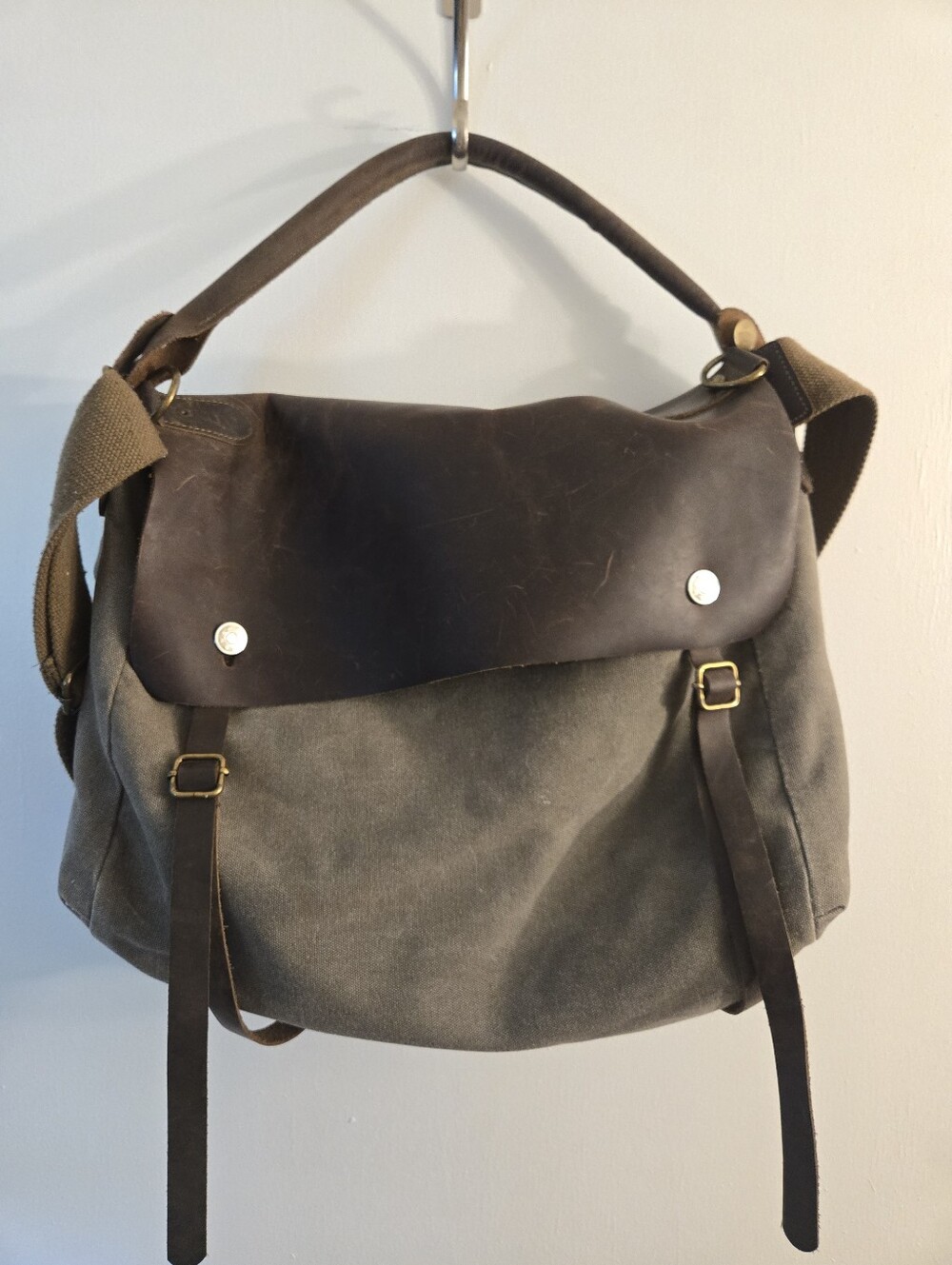 Real Leather Canvas Messenger Bag Academia